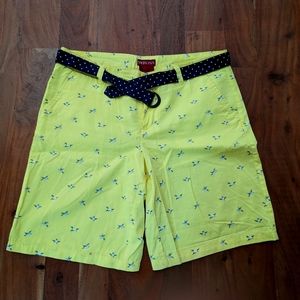 Merona yellow seagull shorts with navy polka dot belt women's size 6